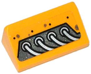 Lego Slope 30 1 x 2 x 2/3 with 4 Silver Cables Pattern Model Left Side (Sticker) - Set 70129 / Bright Light Orange