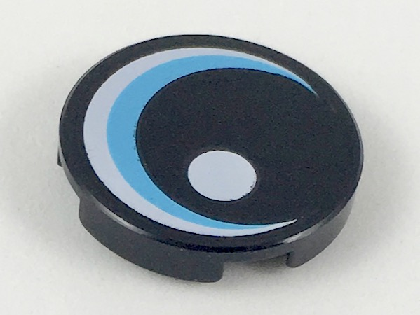 Lego Tile, Round 2 x 2 with Bottom Stud Holder with Large Eye with White Glint and Medium Azure Iris Pattern / Black