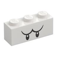 Lego Brick 1 x 3 with Black Eyes and Eyebrows (Boo) Print / White