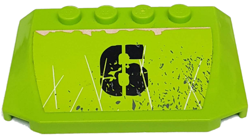 Lego Wedge 4 x 6 x 2/3 Triple Curved with Black '6', Scratches and Rust Pattern (Sticker) - Set 8961 / Lime