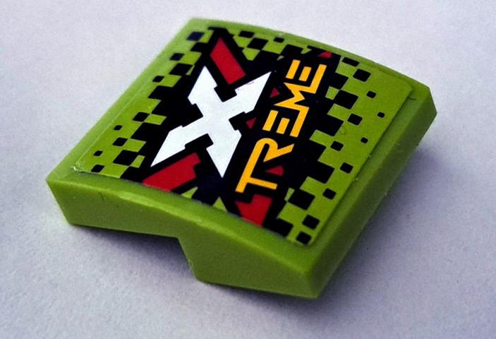 Lego Slope, Curved 2 x 2 x 2/3 with Xtreme Logo on Black and Lime Checkered Background Pattern (Sticker) - Set 60254 / Lime