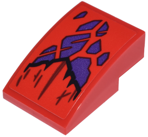 Lego Slope, Curved 3 x 2 with Dark Purple Dragon Scales, Black Edges and Dark Brown Creases Pattern (Sticker) - Set 71832 / Red