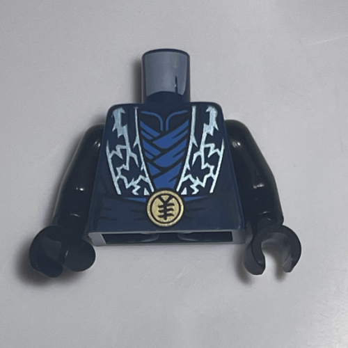 Lego Torso, Ninja Robe, Metal Gold Lightning Bolts, Blue Tunic, Sash, Gold Belt Buckle Print, Black Arms and Hands / Dark Blue