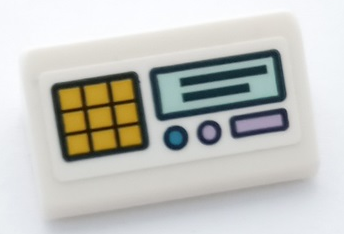 Lego Slope 30 1 x 2 x 2/3 with Cash Register with Bright Light Orange Keypad, Lavender Buttons and Light Aqua Screen Pattern (Sticker) - Set 41448 / White