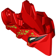 Lego Large Figure Head, Jaw with Axle Hole with Black and White Eyes and Lime Spots Print / Red