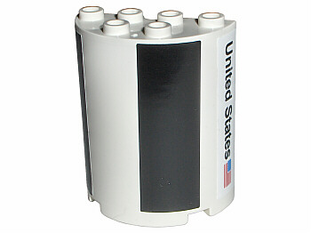 Lego Cylinder Half 2 x 4 x 4 with Black Sections and 'United States' Pattern (Stickers) - Set 7468 / White