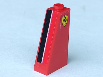 Lego Slope 75 2 x 1 x 3 - Hollow Stud with Black and White Stripe and Ferrari Logo Pattern Model Right Side (Stickers) - Set 8156