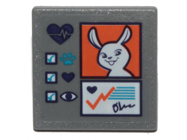 Lego Road Sign 2 x 2 Square with Open O Clip with Bunny on Orange Square Pattern (Sticker) - Set 41403 / Dark Bluish Gray