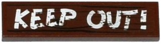 Lego Tile 1 x 4 with Wood Grain and 'KEEP OUT!' Pattern (Sticker) - Sets 60068 / 75903 / Reddish Brown