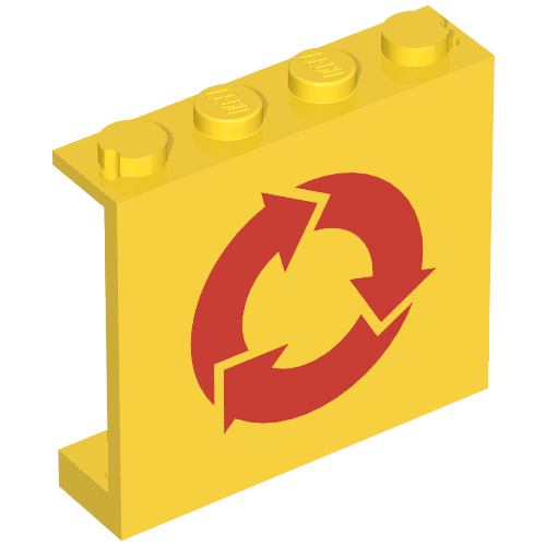 Lego Panel 1 x 4 x 3 - Solid Studs with Recycling Arrows Print / Yellow