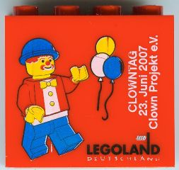 Lego Brick 2 x 4 x 3 with Legoland Deutschland Clowntag 2007 Pattern / Red