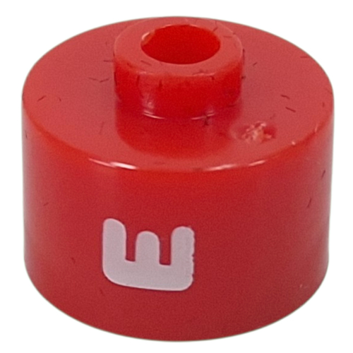Lego Pen Bead, Round Long, Flat Edge with White 'E' Print / Red