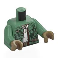 Lego Torso, Dark Green Plaid Shirt, Dark Brown Belt, White Shirt Print, Sand Green Arms, Dark Tan Hands
