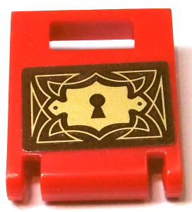Lego Container, Box 2 x 2 x 2 Door with Slot with Gold Keyhole Plate and Filigree on Reddish Brown Background Pattern (Sticker) - Set 41184