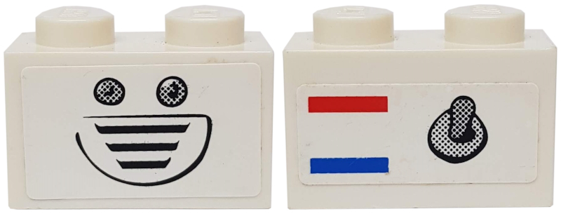 Lego Brick 1 x 2 with Switch, Red and Blue Stripes and Vent and Buttons Pattern (Stickers) - Set 3834 / White