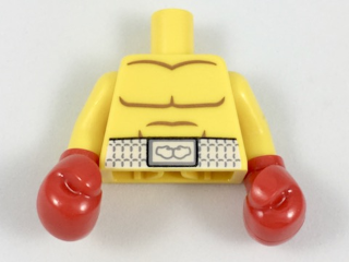 Lego Torso Bare Chest with Body Lines and White Boxing Belt Pattern / Yellow Arms / Red Boxing Gloves