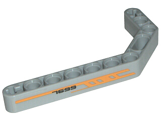 Lego Technic, Liftarm, Modified Bent Thick 1 x 11.5 Double with Orange Stripes and '7699' Pattern Model Left (Sticker) - Set 7699