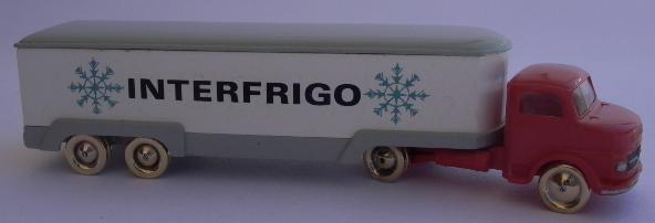 Lego HO Scale Mercedes Refrigerated Trailer, Twin Axle, 'Interfrigo' and Blue Snowflakes Print
