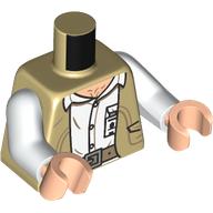 Lego Torso, Jacket, Dark Tan Belt, White Shirt, ID Badge Print, White Arms, Light Nougat Hands