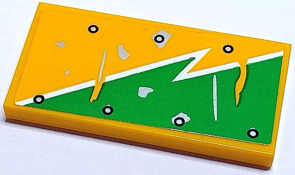 Lego Tile 2 x 4 with Bright Green and White Worn Lightning Bolt and Silver Rivets Pattern Model Left Side (Sticker) - Set 70429