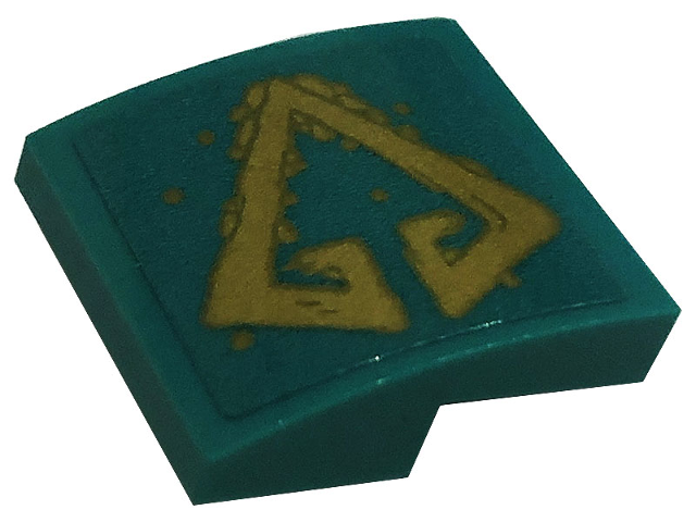 Lego Slope, Curved 2 x 2 x 2/3 with Gold Spots and Diamond Tribal Symbol Tattoo Pattern Side A (Sticker) - Set 71746 / Dark Turquoise