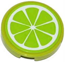 Lego Tile, Round 2 x 2 with Lime Fruit Slice Pattern (Sticker) - Set 41035