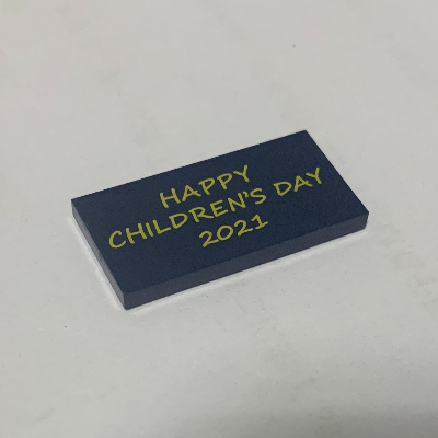Lego Tile 2 x 4 with Gold 'HAPPY CHILDREN'S DAY 2021' Print / Dark Blue