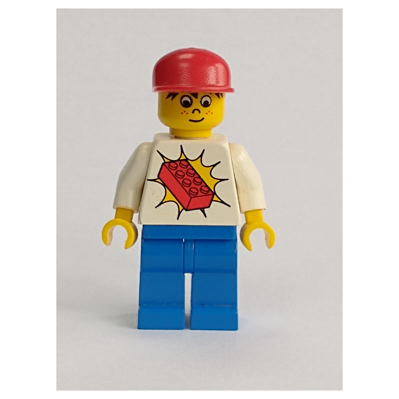 Lego Man - White Torso with Red Brick, Blue Legs, Red Cap