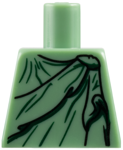 Lego Torso Female Robe with Black Gathers and Dark Green Wrinkles Pattern / Sand Green