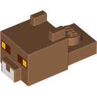 Lego Animal Body Part, Cat Head 1 x 2 with Cube with Ears, White Nose, Yellow Eyes print / Medium Nougat