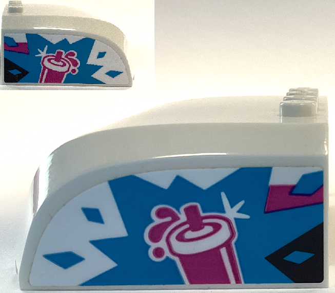 Lego Windscreen 5 x 6 x 2 Curved Top Canopy with 4 Studs with Dark Azure Starburst Explosion and Magenta Slushy Cup with Lid and Straw Pattern on Both Sides (Stickers) - Set 60384 / White