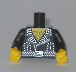 Lego Torso Leather Jacket with Silver Studs and Buckle, Hairy Chest Pattern / Black Arms with Silver Studs Pattern / Yellow Hands