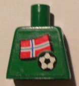 Lego Torso Soccer Norwegian Goalie, Norwegian Flag Sticker Front, White Number Sticker Back Pattern (specify number in listing) / Green