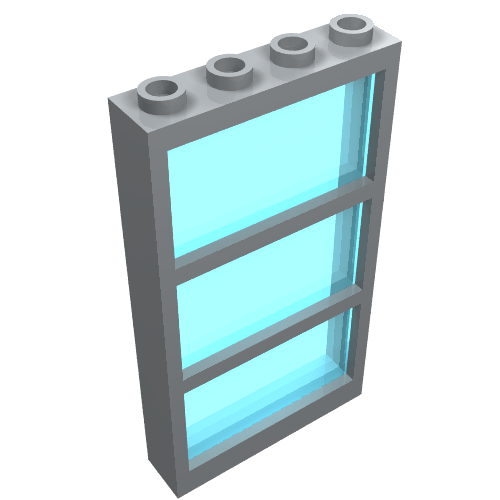 Lego Window 1 x 4 x 6 Frame with 3 Panes, Fixed Glass with NO GLASS / Light Bluish Gray