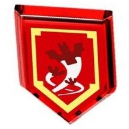 Lego Tile Special 2 x 3 Pentagonal with Nexo Power Shield Print - Crimson Bat / Trans-Red