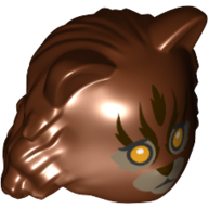 Lego Costume / Mask, Cat with Dark Tan Snout, Dark Brown Streak Print