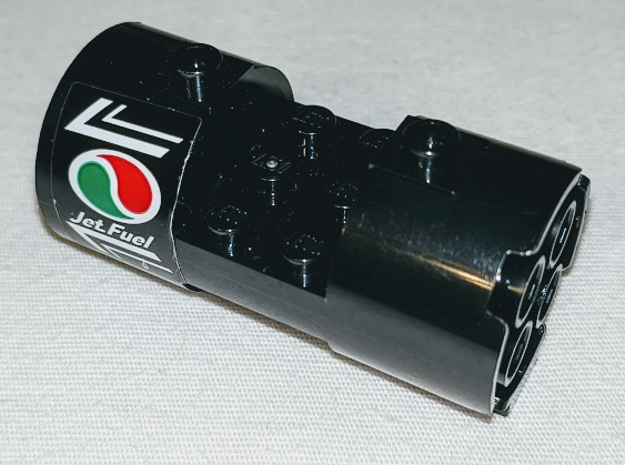 Lego Cylinder 3 x 6 x 2 2/3 Horizontal - Square Connections with Octan Logo and 'Jet Fuel' Pattern Model Left Side (Sticker) - Set 60178