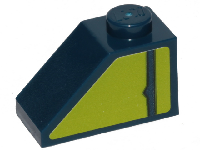 Lego Slope 45 2 x 1 with Dark Blue Stripe on Lime Background Pattern Model Right Side (Sticker) - Set 70839 / Dark Blue