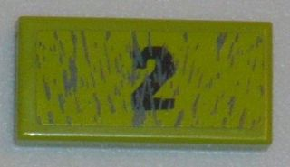 Lego Tile 1 x 2 with Black Number 2 and Dark Bluish Gray Mud Splatters Pattern (Sticker) - Set 8957 / Lime