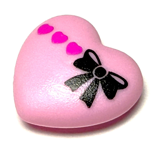 Lego Clikits Icon, Heart 2 x 2 Large with Pin, Black Bow and 3 Small Dark Pink Hearts Print