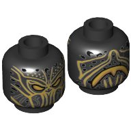 Lego Minifig Head Erik Killmonger (Golden Jaguar), Gold Mask, Eyes, and Details Print / Black