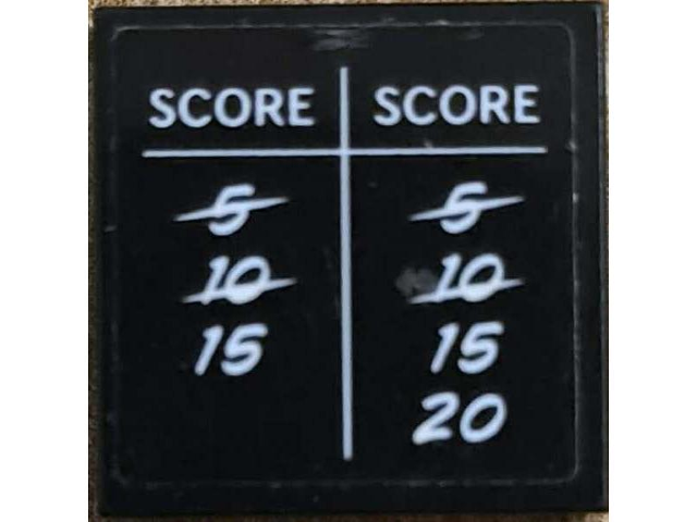 Lego Tile 2 x 2 with Blackboard with White 'SCORE' and Numbers 5, 10, 15 and 20 Pattern (Sticker) - Set 60329