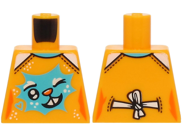 Lego Torso Female Shirt with Medium Azure Heart and Winking Bunny Face with Orange Nose, White Bow on Back Pattern (BAM) / Bright Light Orange
