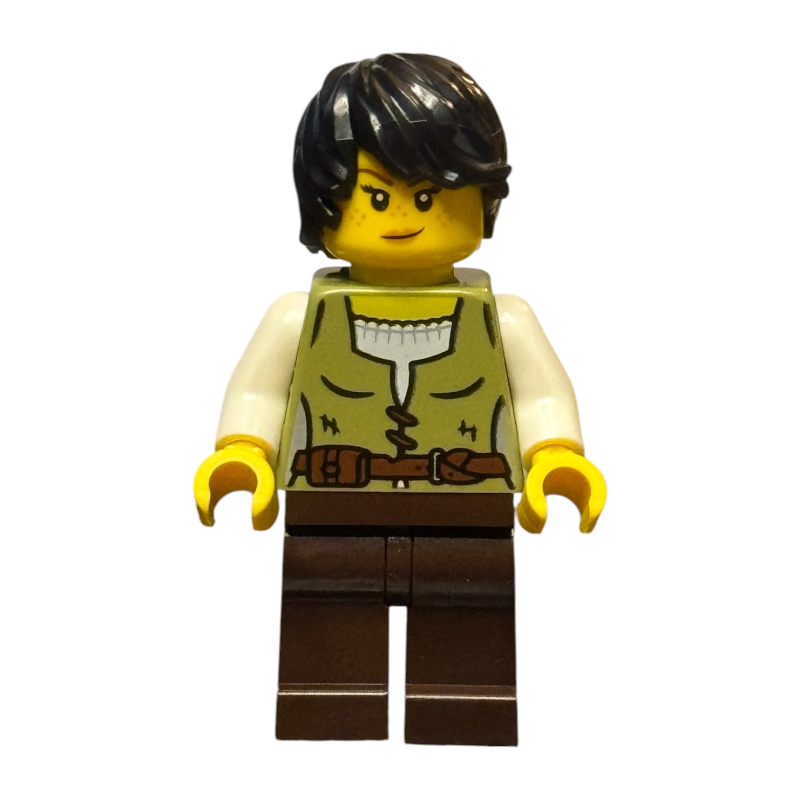 Lego Snake Charmer, Olive Green Torso, Dark Brown Legs, Black Hair