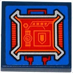Lego Tile 2 x 2 with Gauges and Pentagonal Shield on Screen and Red Circuitry Pattern (Sticker) - Set 70319 / Dark Blue