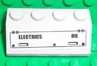 Lego Slope 45 2 x 4 with 'ELECTRICS' and 'OIL' Pattern (Sticker) - Set 7723