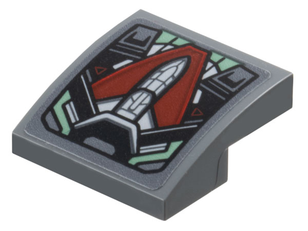 Lego Slope, Curved 2 x 2 x 2/3 with White and Dark Red Booster, Sand Green and Black Trim Pattern (Sticker) - Set 76292