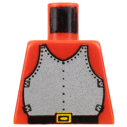 Lego Torso Castle Silver Breastplate Armor, Black Belt with Yellow Buckle Pattern / Red
