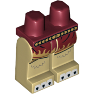 Lego Hips and Tan Legs with Red Skirt with Gold Flames, Gold Belt and White Claws Print / Dark Red