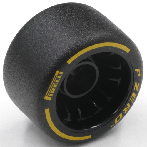 Lego Wheel Rim 24 x 14.9 Wide with Black Slick Tyre with Yellow 'PIRELLI' Print